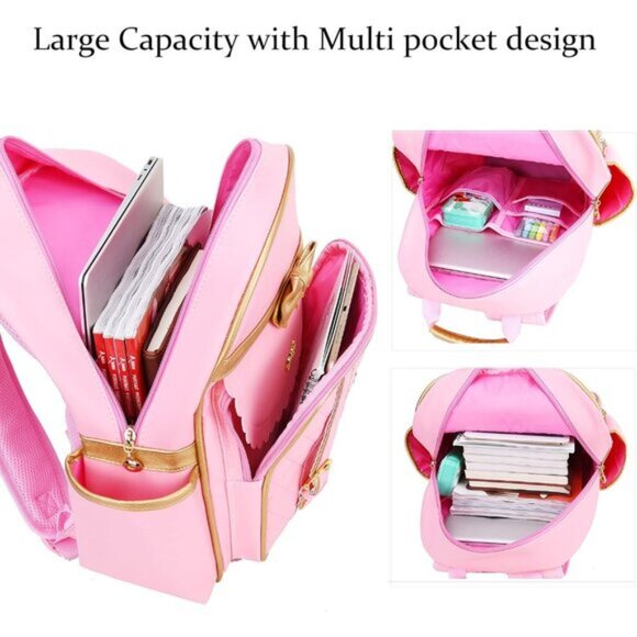 New 2 Pcs Princess Waterproof PU Leather Pink Backpack Tote bag for Girls main image 5